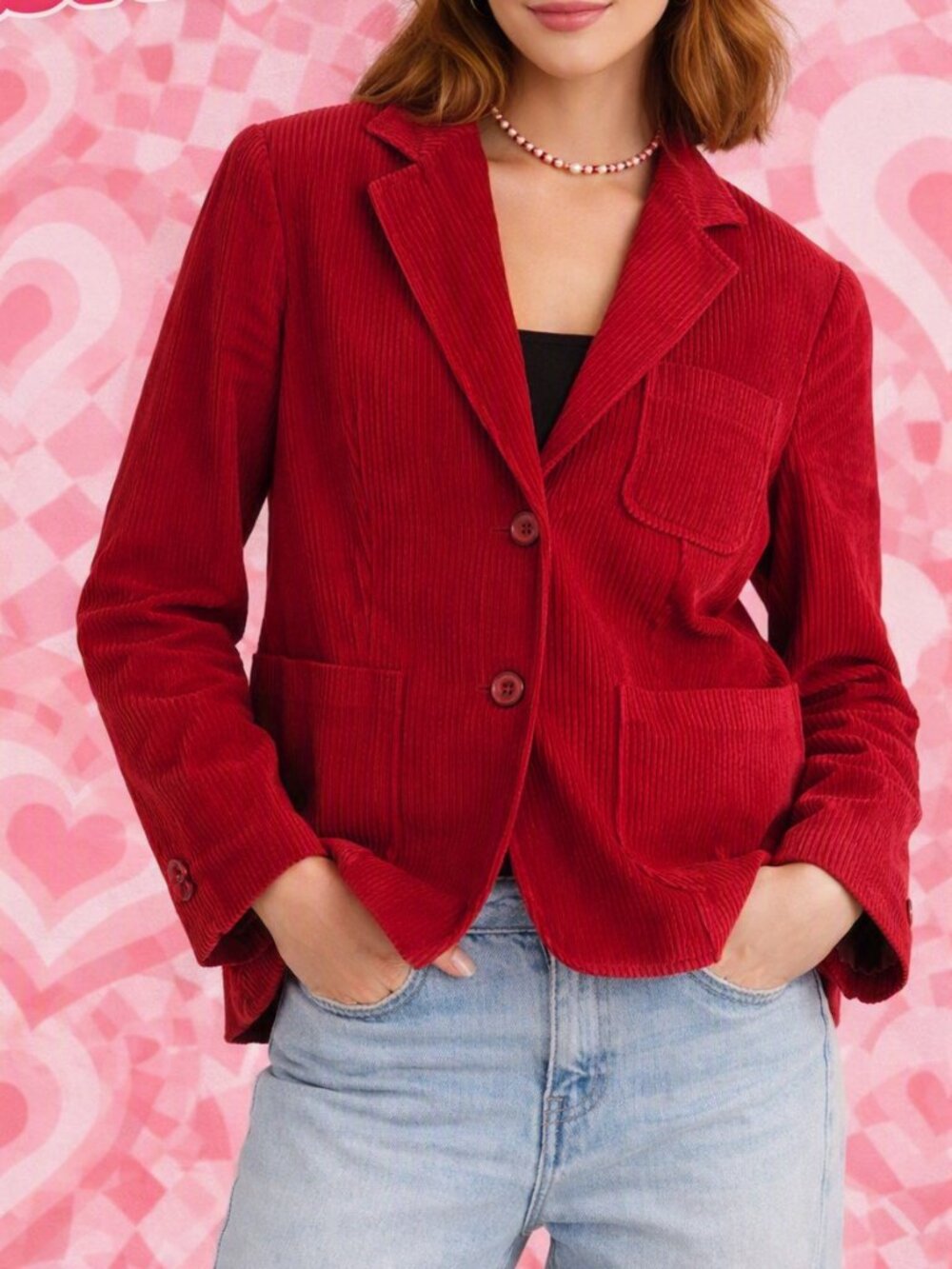 Y2K NWOT Red Corduroy Blazer |Japanese 100% Cotton | Quiet Luxury